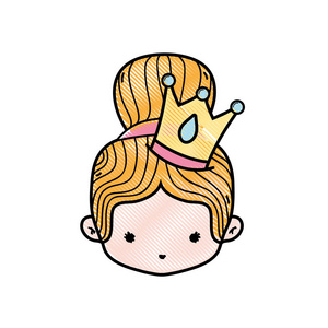 带有皇冠和发髻的女孩头部,头发矢量插图照片