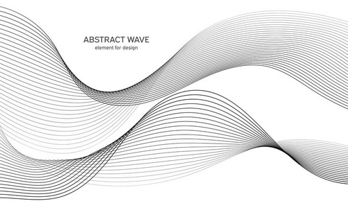 抽象波元进行设计..数字频率轨道均衡器。造型线条艺术背景..矢量图。用混合工具创建的线条进行波。弯曲的波浪线，平滑的条纹