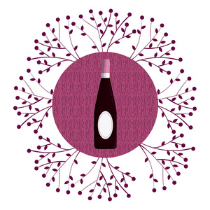葡萄酒圆形符号，葡萄枝矢量插图，平面设计