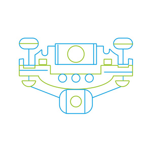 彩色线无人机技术与螺旋桨和数码相机矢量插图
