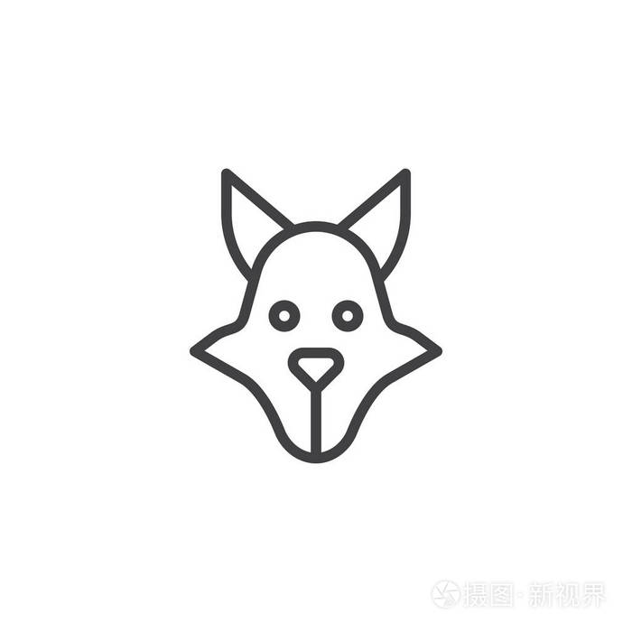 狼头线图标轮廓矢量符号线性样式象形文字隔离在白色上。 捕食者动物符号标志插图。 可编辑行程