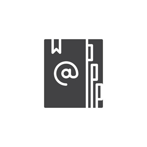 议程图标矢量填充平面标志固体象形文字隔离在白色上。 通讯录与书签符号标志插图。