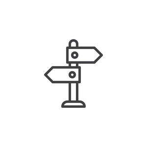 道路指针道路方向线图标轮廓矢量标志线性风格象形文字隔离在白色上.