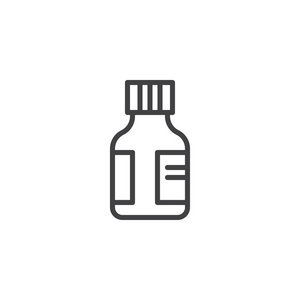漱口水瓶线图标轮廓矢量符号线性风格象形文字隔离在白色上。 药品用罐子符号标志插图。 可编辑行程