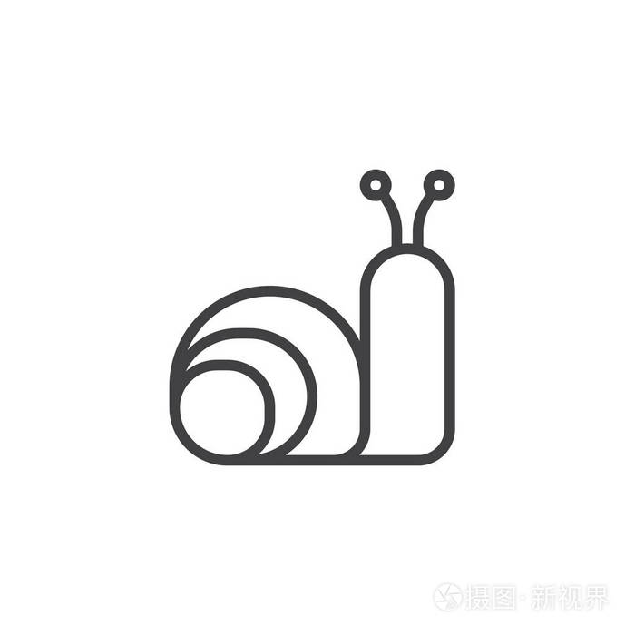 蜗牛动物线图标轮廓矢量符号线性样式象形文字隔离在白色上。 符号标志插图。 可编辑行程