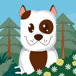 狗森林可爱动物卡通矢量插图平面设计
