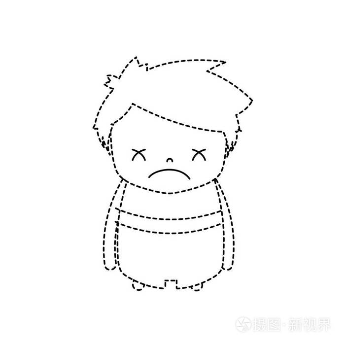 带有发型设计和悲伤脸矢状图的虚线男孩插画-正版商用图片18usha-摄图