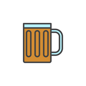 啤酒杯填充轮廓图标，线矢量标志，线彩色象形图隔离在白色。标志，标志插图。像素完全矢量图形