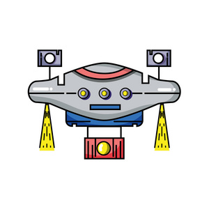 技术无人机与螺旋桨和数码相机矢量插图