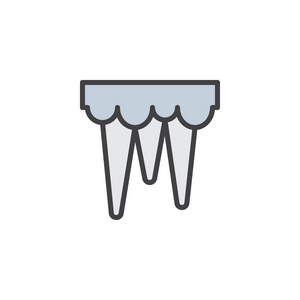 雪冰柱填充轮廓图标线矢量符号线性彩色象形文字隔离在白色上。 符号标志插图。 像素完美矢量图形
