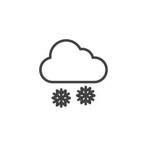 下雪天气轮廓图标。 移动概念和网页设计的线性风格标志。 云和雪花简单的线矢量图标。 符号标志插图。 像素完美矢量图形