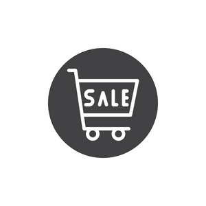 销售购物车图标矢量填充平面标志固体象形文字隔离在白色上.