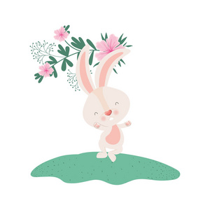 复活节兔子与鲜花隔离图标