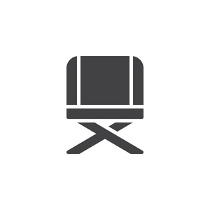 野营椅图标矢量填充平面标志固体象形文字隔离在白色上。 符号标志插图。