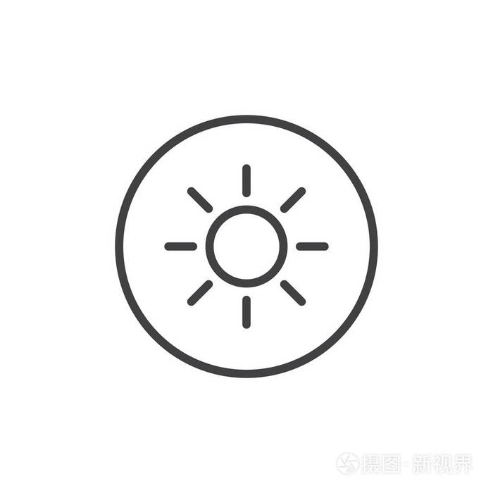 阳光线图标轮廓矢量符号线性风格象形文字隔离在白色上。 晴天符号标志插图。 可编辑行程插画-正版商用图片18uubb-摄图新视界