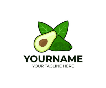 鳄梨水果和一半的叶子标志设计.