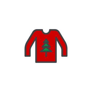 圣诞毛衣填充轮廓图标线矢量标志线性彩色象形文字隔离在白色上。 符号标志插图。 像素完美矢量图形
