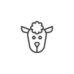 羊头线图标轮廓矢量符号线性风格象形文字隔离在白色上。 符号标志插图。 可编辑行程