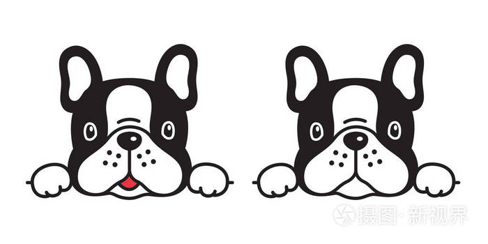 狗矢量法国斗牛犬图标卡通小狗微笑标志插图符号涂鸦黑色
