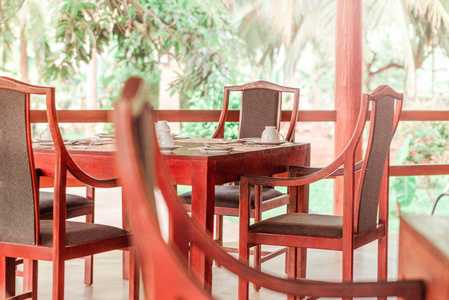 热带树木中咖啡桌的照片