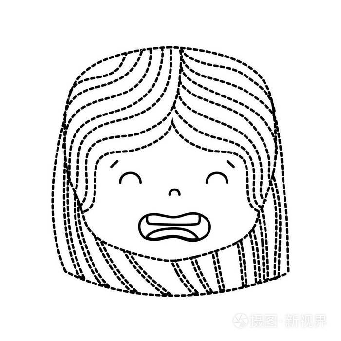 虚线形状的女孩头发型和厌恶的脸矢量插图