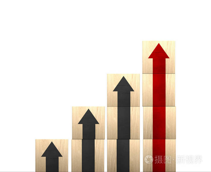 木块堆砌成阶梯状 箭头向上 企业成长成功过程的阶梯式职业道路概念 3d渲染照片 正版商用图片18uwo3 摄图新视界