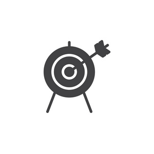 目标与箭头图标矢量填充平面标志固体象形文字隔离在白色上。 射箭瞄准符号标志插图。