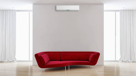 现代明亮的内部客厅与空调插图3渲染计算机生成的图像
