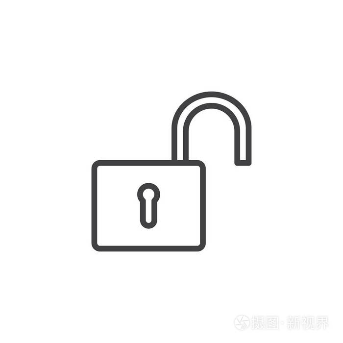打开挂锁线图标轮廓矢量符号线性样式象形文字隔离在白色上解锁符号