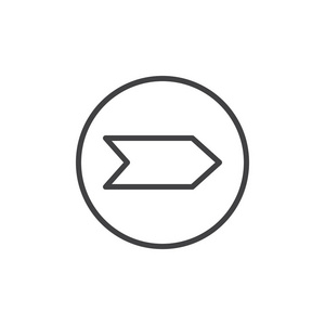 右箭头线图标轮廓矢量符号线性样式象形文字隔离在白色上。 前进方向符号标志插图。 可编辑行程