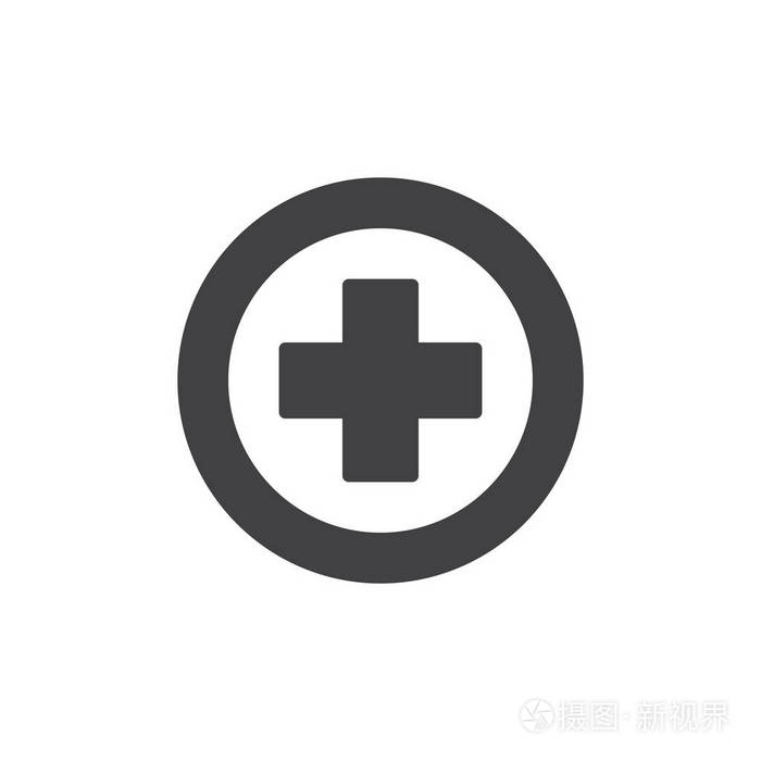 医学十字标志图标矢量填充平面标志固体象形文字隔离在白色上.