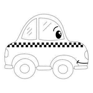 虚线形状卡瓦伊快乐出租车运输矢量图照片