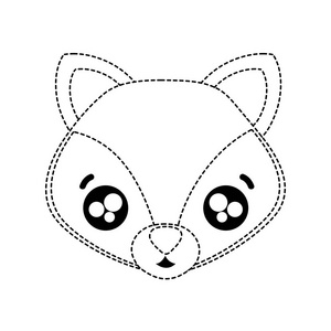 虚线,惊喜狐狸头,可爱动物矢量插图照片