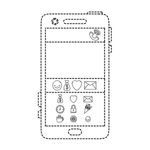 虚线形状智能手机技术聊天表情设计矢量插图
