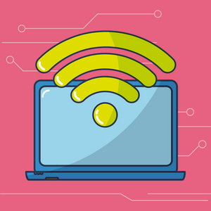 带有wifi互联网信号的笔记本电脑照片