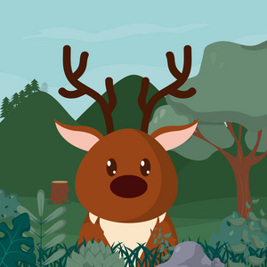 小鹿森林可爱卡通矢量插图平面设计