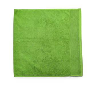 明亮的绿色干净的软毛巾白色背景顶部视图