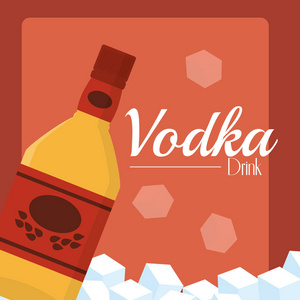 伏特加酒瓶与冰块矢量插图图形设计