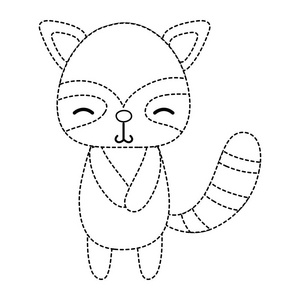 害羞的动物虚线形状可爱害羞的浣熊野生动物矢量插图照片