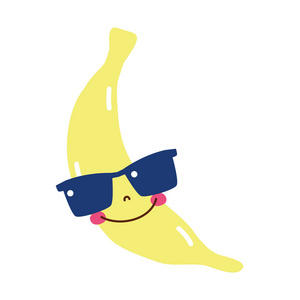 彩色快乐香蕉水果太阳镜卡瓦伊矢量插图