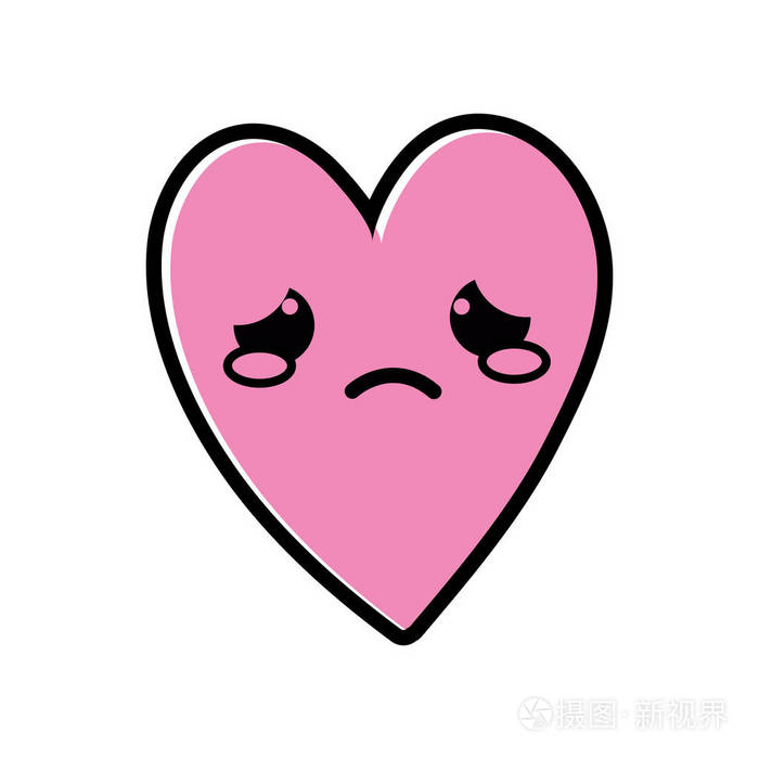 彩色可爱哭心卡瓦伊卡通矢量图