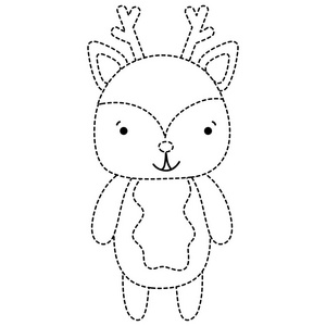 可爱虚线虚线形状可爱快乐鹿野生动物矢量插图照片