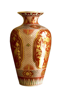 白色背景上的中国古董花瓶
