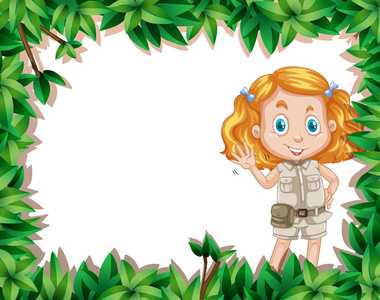 野营女孩在自然框架插图