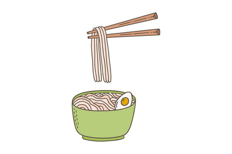 美味的日本拉面的插图。美味的亚洲面条