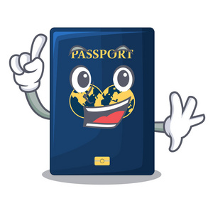 手指蓝色护照与卡通广告矢量隔离