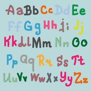 多种颜色的手绘字母表字母，纯背景