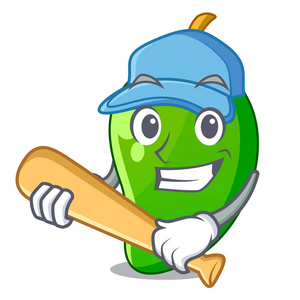 在卡通画的篮子里玩棒球,青芒果照片