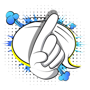 矢量卡通用手指说不. 漫画书背景上的插图手签.照片