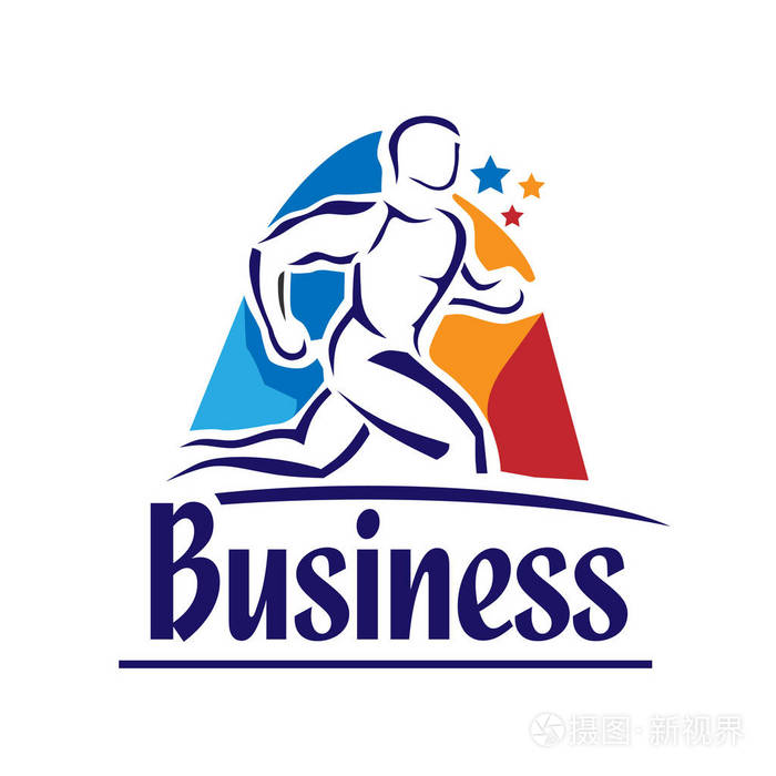 跑步俱乐部运动标志徽记抽象跑步男子剪影彩色矢量概念